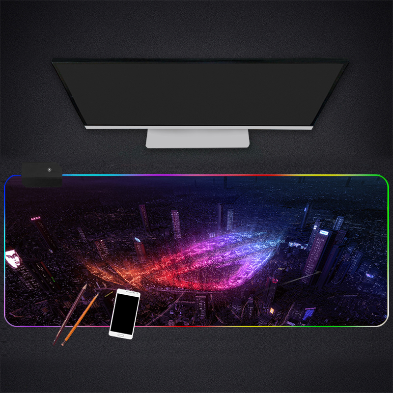 Anime ROG RGB Gaming Mouse Pad Gamer Computer Mousepad Backlit Mause Large Desk Keyboard LED Mice Mat