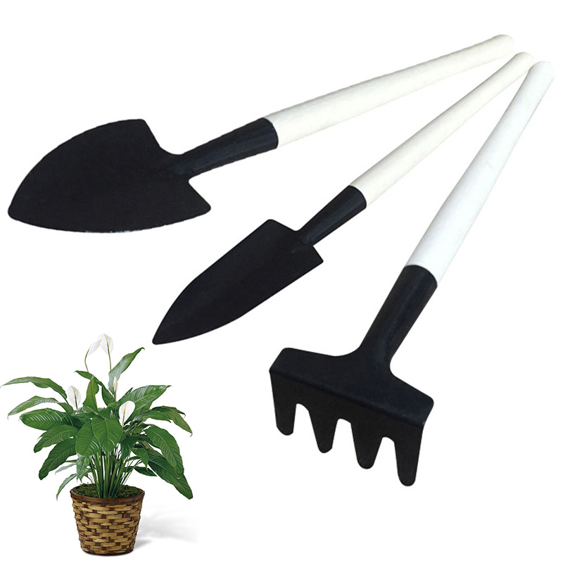 3pcs/Set Mini Gardening Tools Wood Handle Stainless Steel Potted Plants Shovel Rake Spade for Flowers Potted Plant Garden Tools