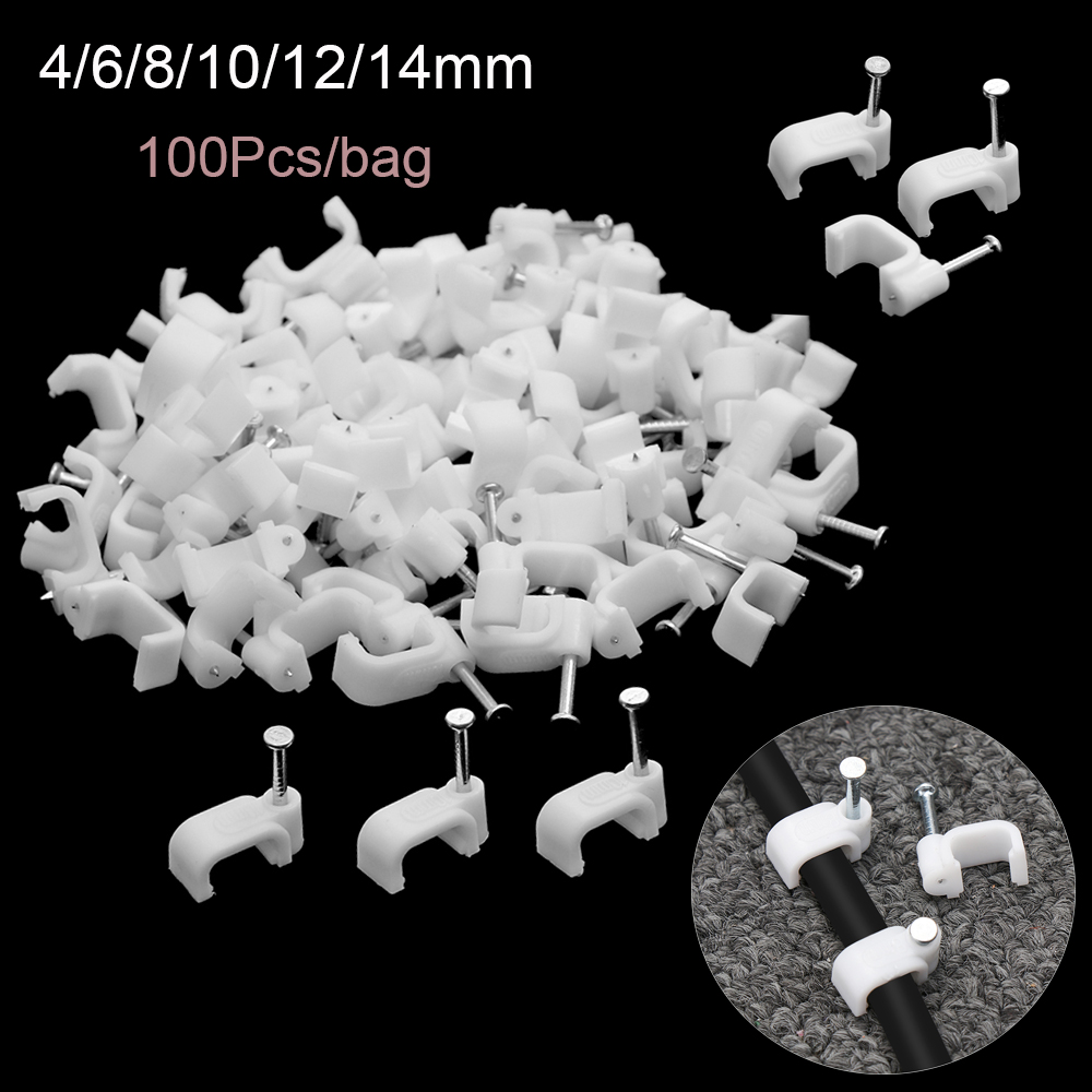 100pcs Multipur Fixing Steel Nails Multipurpose Wire Mounting Fixing Clamp Square White Cable Clips Hardware Electrical Fittings