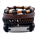 New Fashion Leather Anchor Bracelets & bangle Men 3/4 pcs 1 Set Multilayer Bead Wristband Vintage Handmade Bracelet Pulseira