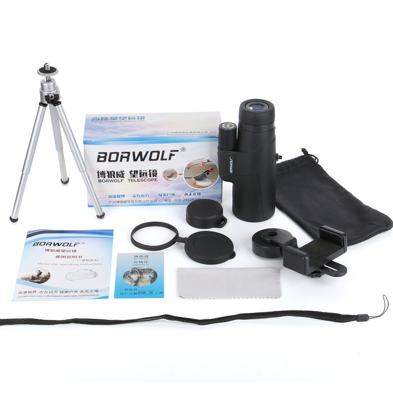 Borwolf 10X42 Monoculars BAK4 Prism FMC Optical Lens High Power Hunting Birdwatching Telescope waterproof night vision