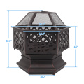 22 Inch Fire Pit Hexagonal Shaped Firepit Stove Garden Backyard Patio Fireplace With Firepit Cover Free Shipping From USA