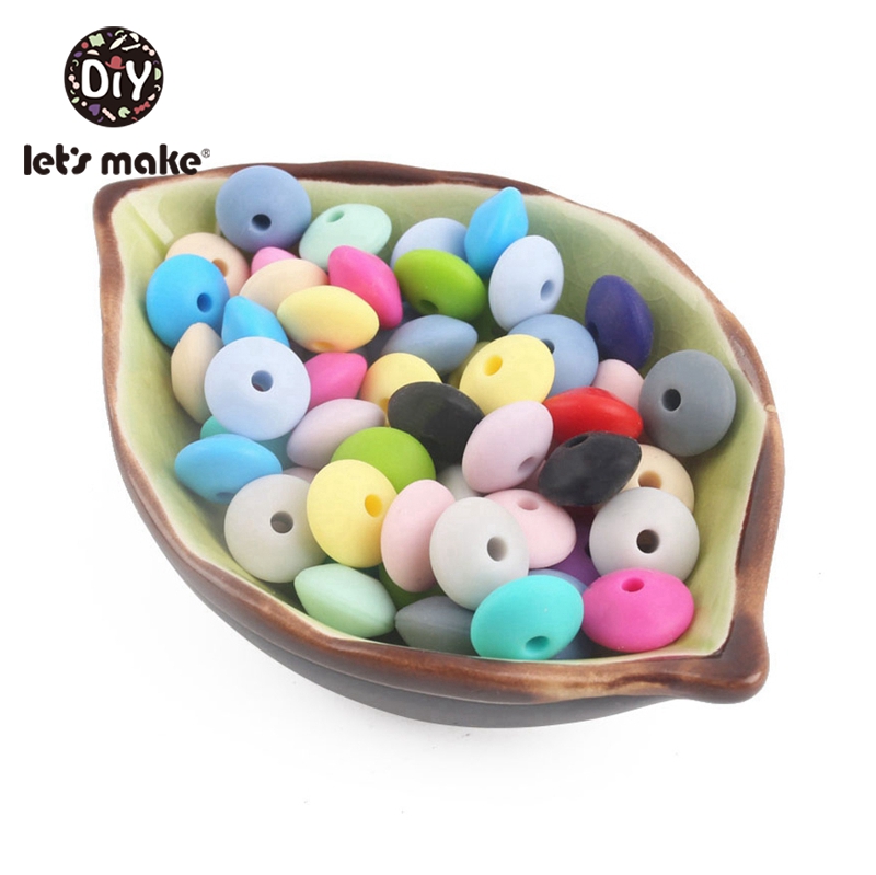 Let's Make 40pc 12mm Food Grade Silicone Beads Abacus Lentil Bead Silicone Teether Toy Diy Chew Saucer Loose Beads Baby Teether