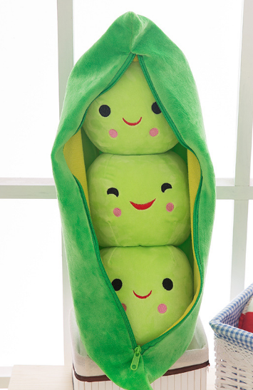 25 CM Cute Pods Pea Shape Stuffed Plant Doll 3 Beans with Cloth Case Creative Plush Toy 2 Colors