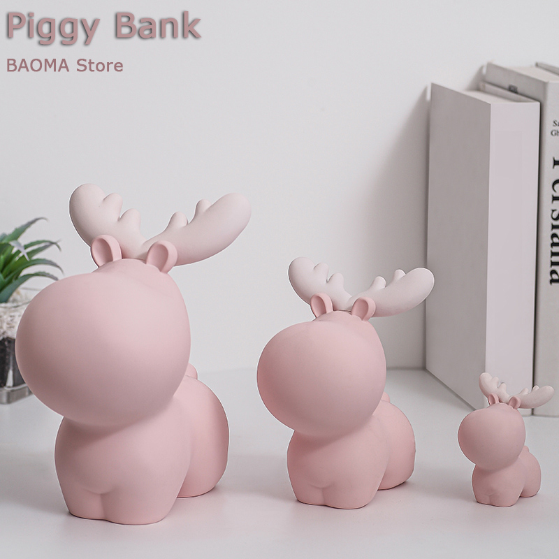 Reasin Piggy Bank Home Decoration Creative Coin Money Box Storage Tank Bedroom Deer Desktop Display As Children Easter Gift