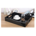 wooden structure croco black PU leather serving trays wooden tray hotel fruit snack desk food tray dessert tray PTP06