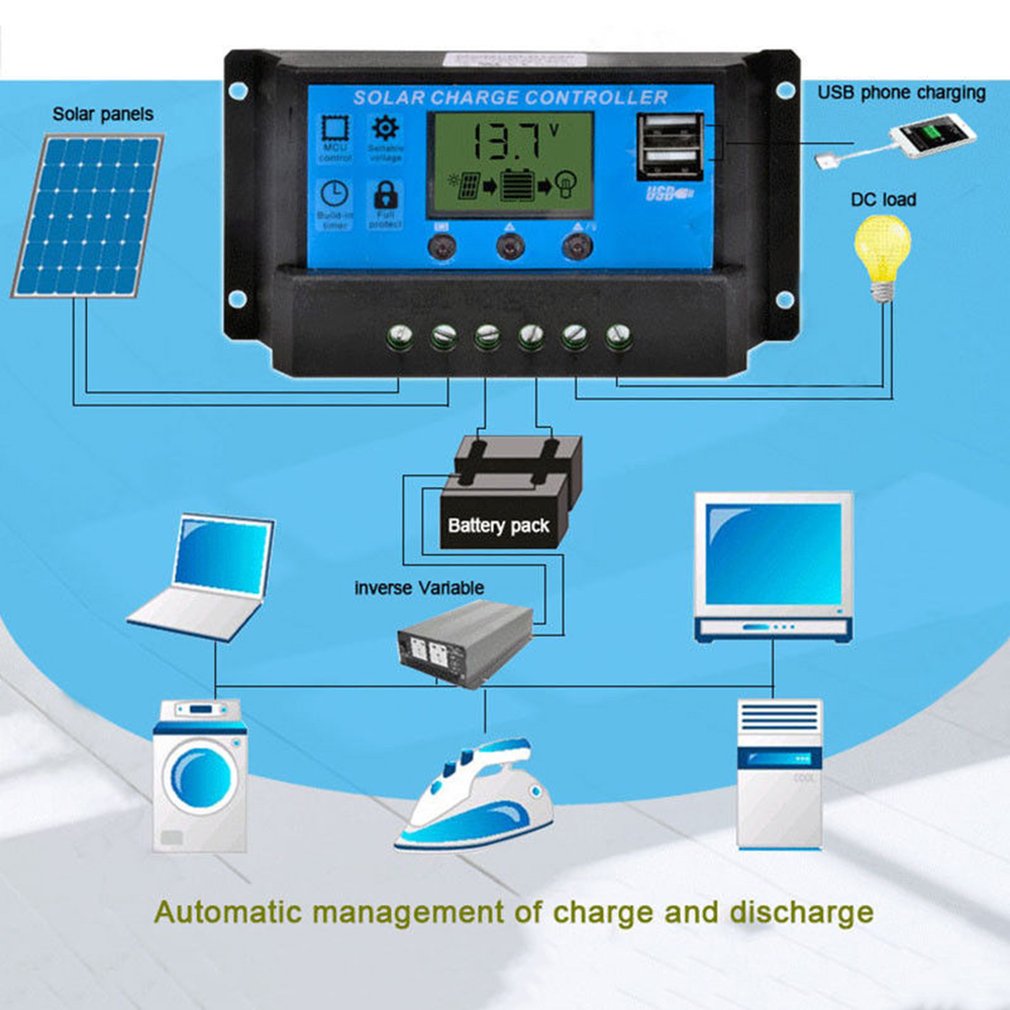 HOT 12V/24V Solar Panel Charger Controller Battery Regulator USB LCD Solar Charging System Controller With Timer Light Sensor