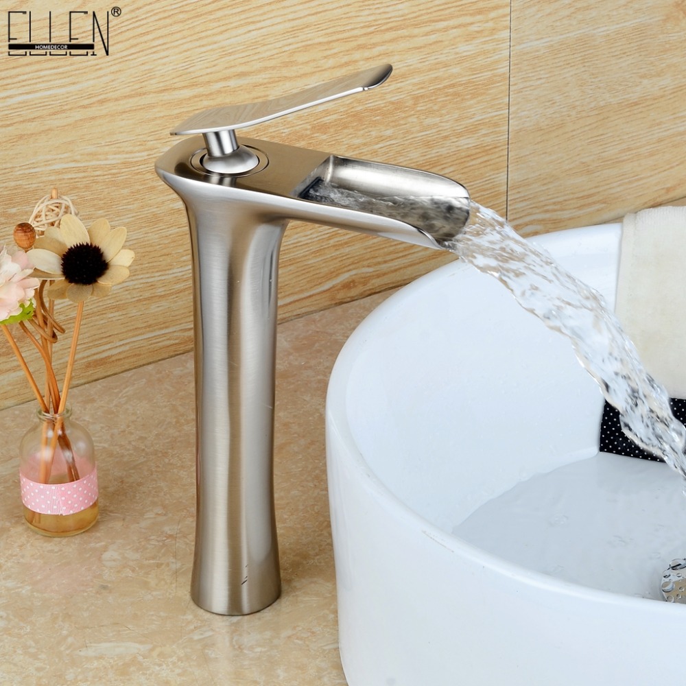 Waterfall Tall Bathroom Sink Faucet Solid Copper Hot and Cold Water Mixer Antique Bronze Black Basin Faucet ELF8900