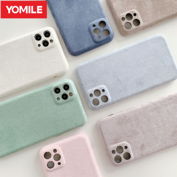 Winter Women Soft Warm Velvet Cloth Phone Case For iPhone 11 Pro Max XS SE 2020 X XR 7 8 Plus Solid Color Fresh Retro Hard Cover