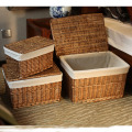 Classic Handwoven Household Storage Wicker Basket with Lid for Clothes Sundries Pastoral Home Rattan Laundry Basket with Liners
