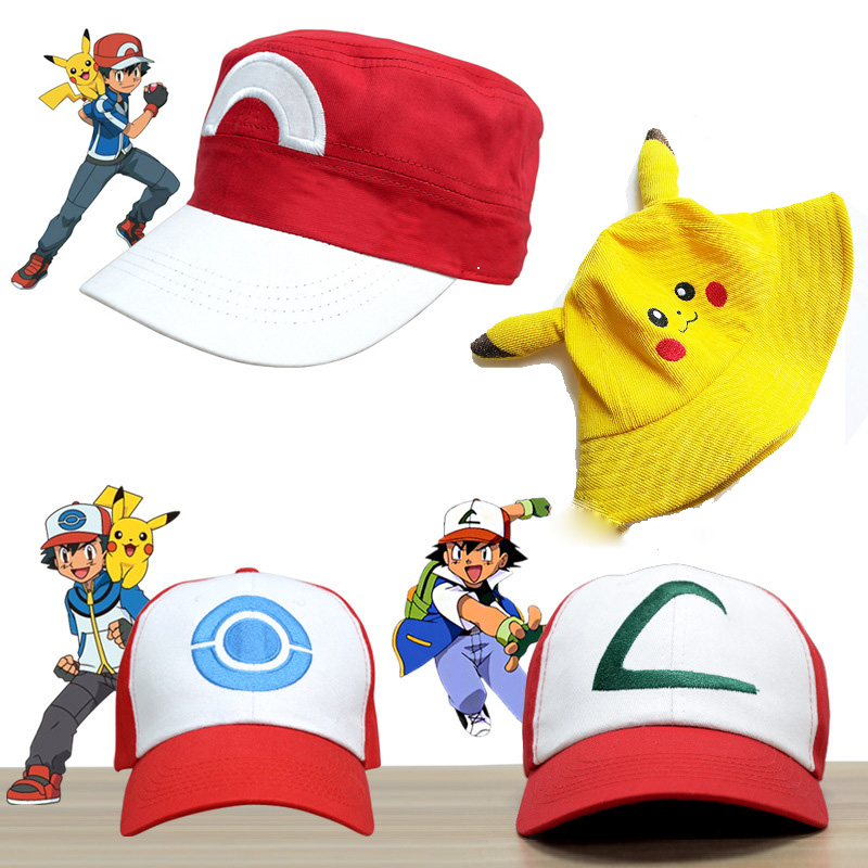 Kids Party Pokemoner Cosplay Baseball Cap Cartoon Pikachu Ash Ketchum Celebrity Inspired Hat Creative Birthday Gift for Children