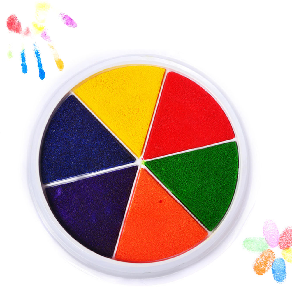 Funny 6 Colors Ink Pad Stamp DIY Finger Painting Craft Cardmaking Large Round For Kids Learning Education Drawing Toys #30