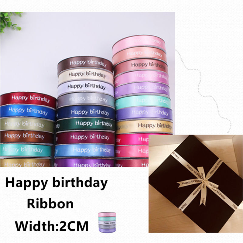 New Width 2cm polyester Ribbon cake shop baking printed ribbons floral happy birthday packaging gift diy tie handmade material