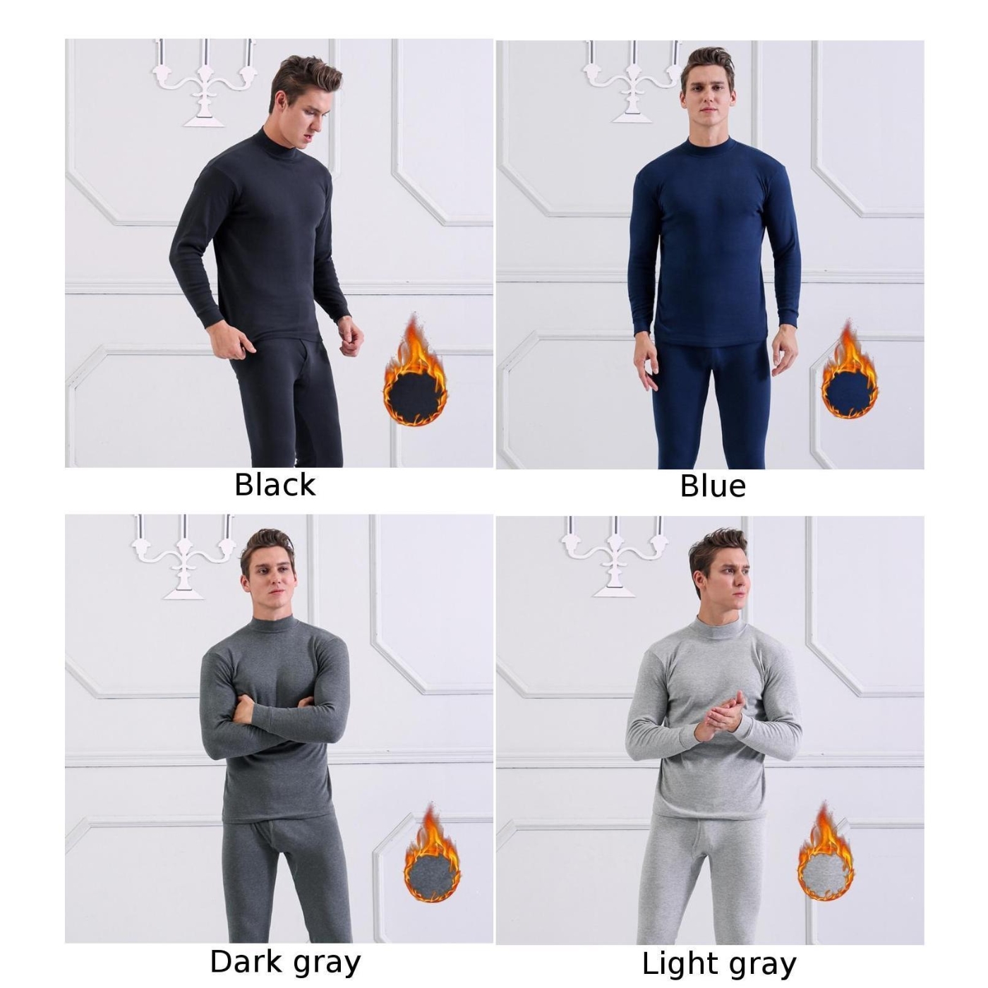 Men Long Johns Cotton Thermal Underwear Set Winter Warm High Collar Comfortable Home Service Set Home Sleep Wear Clothes