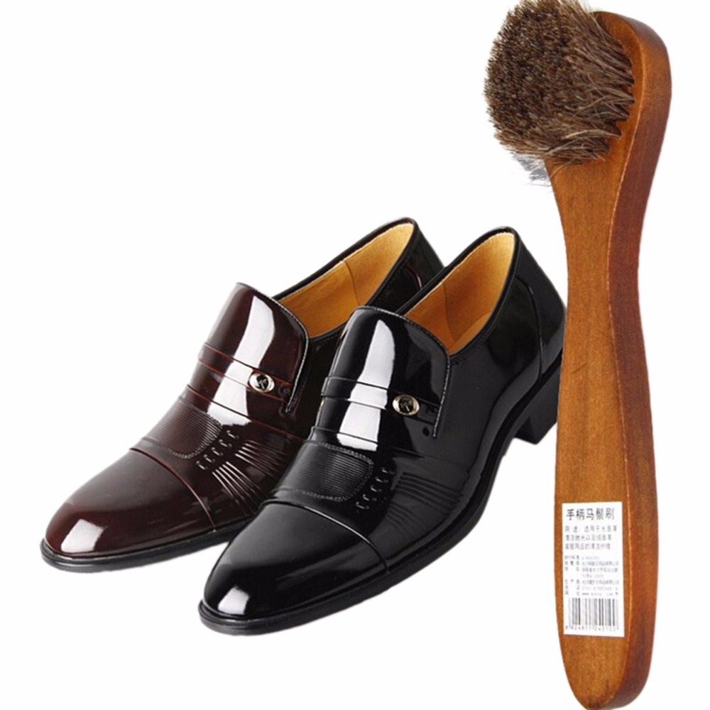 Hot 1 PCS Wooden Long Handle Brushes Bristle Horse Hair Shoe Boot Polish Applicator Polish Dauber
