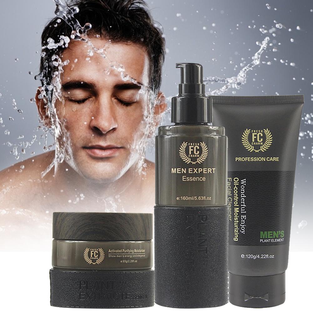 3Pcs/lot Anti Aging Daily Skincare Set For Men Cleanser Toner Cream Moisturizing Oil-control Shrink Pores Anti Wrinkle Face Care