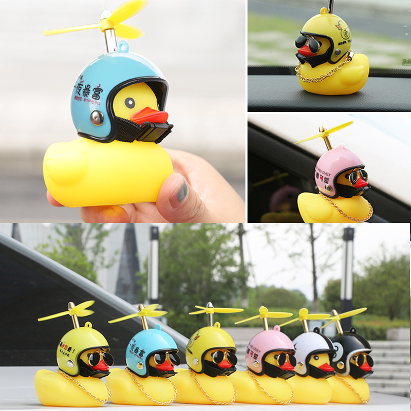 Car Ornament Duck with Helmet Creative Decoration Auto Interior Dashboard Duck Head Toys Duckling in Car Accessories Gift