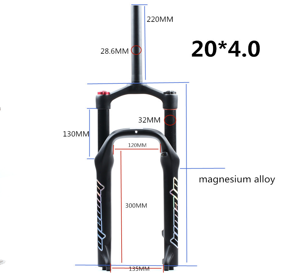 20 Inch MTB Mountain Bike Road Bike Fat Air Suspension Fork Shock Absorber Axle 135mm for Fatbike Beach Bike 4.0 Wide Tires