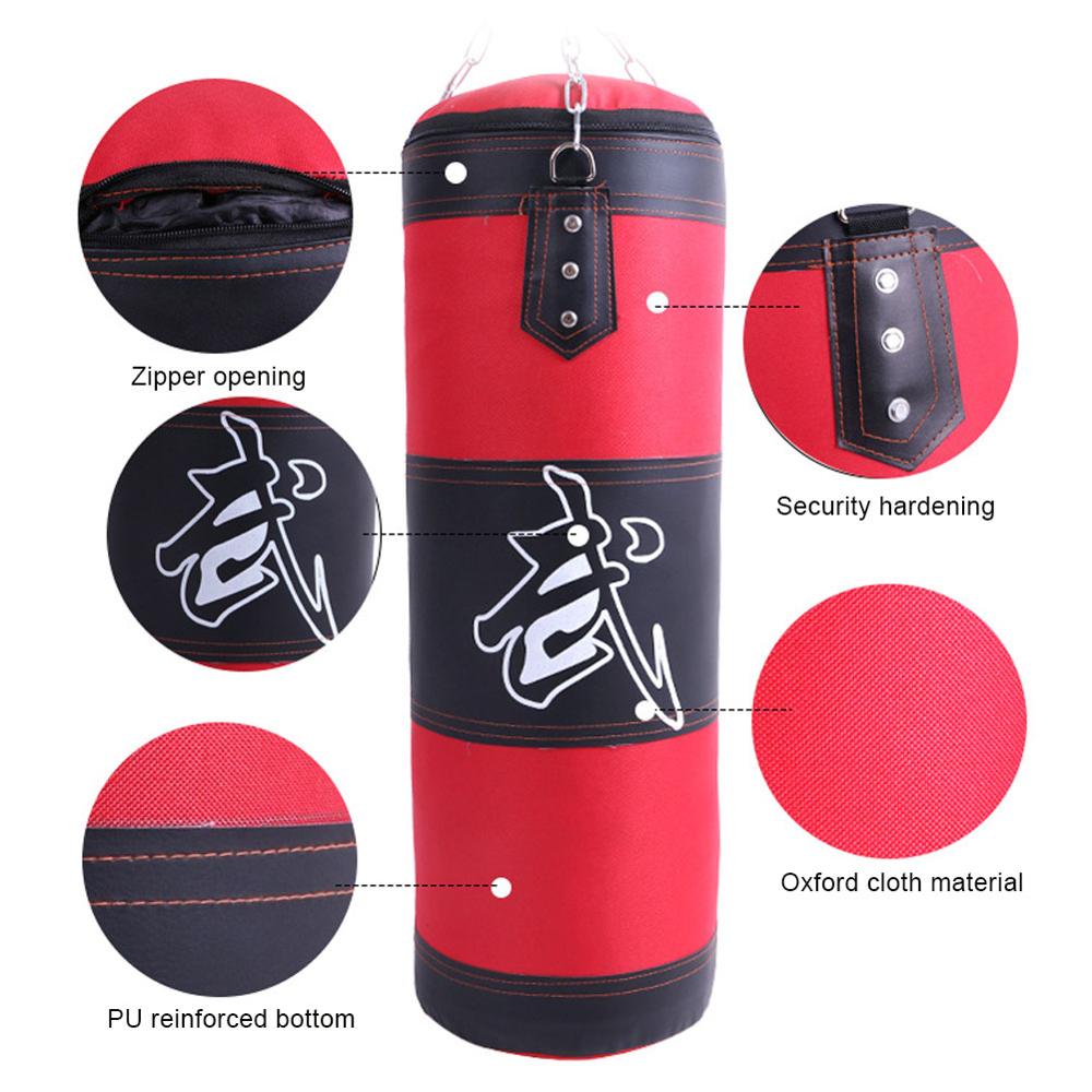 60cm-100cm Empty Boxing Sand Bag Hanging Kick Sandbag Boxing Training Fight Karate Punch Punching with Chain Hook Carabiner
