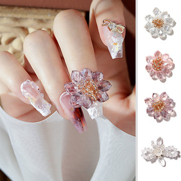 1pcs Clear Pink Bow 3D Flower Nail Studs Nail Parts Decoration Nail Art Nail Salon