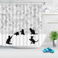 Modern Black Cat Geometric Patterns Bathroom Shower Curtains Eco-friendly Waterproof Fabric Washable Shower Curtain Non-slip Mat