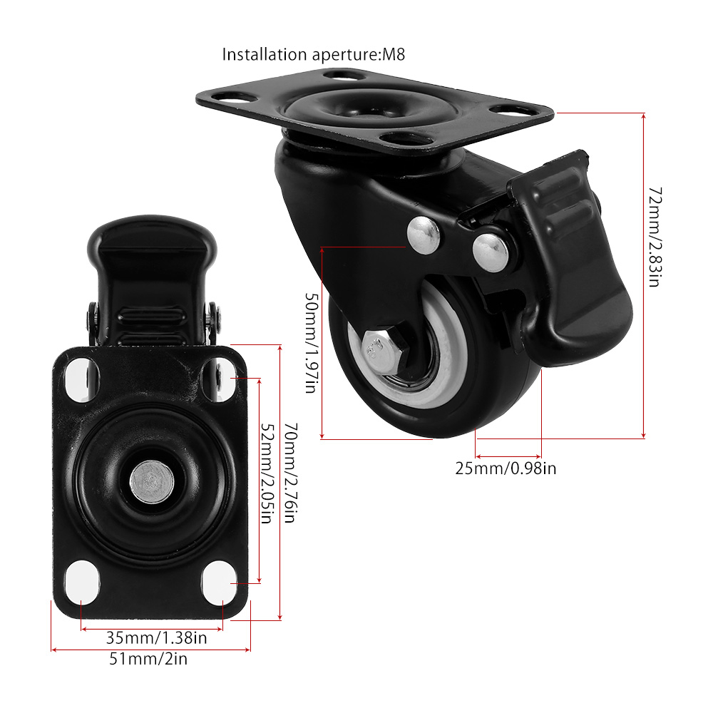 8 Pcs Furniture Swivel Casters Wheels Soft Rubber Swivel Caster Roller Wheel with Safety Dual Locking For Platform Trolley Chair