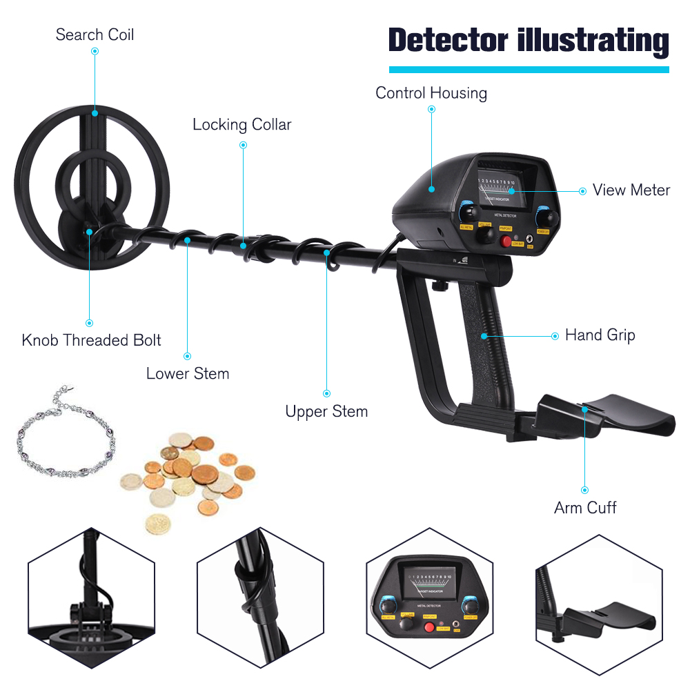 MD-4080BY High Sensitivity Underground Metal Detector Portable Jewelry Stud Finder Treasure Gold Metal Detecting Tool Hunter