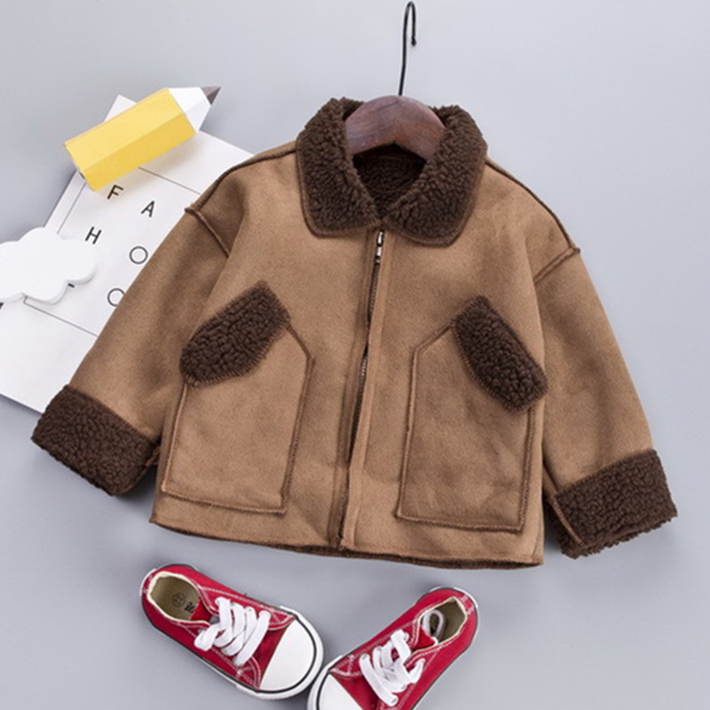 Baby Boys Jacket Winter Warm Coats For Kids Jacket Lambswool Splice Children Lapel Outerwear 1 2 3 4 5 Toddler Christmas Clothes