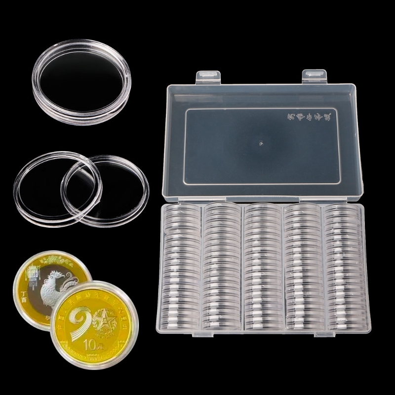 100 Pcs Coin Holder Capsules 27mm Round Box Plastic collectibles Storage Organizer