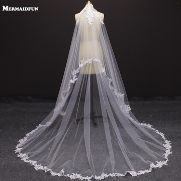 Real Photos 2 Layers Lace Appliques White Ivory Wedding Veil With Comb Beautiful Long Bridal Veil