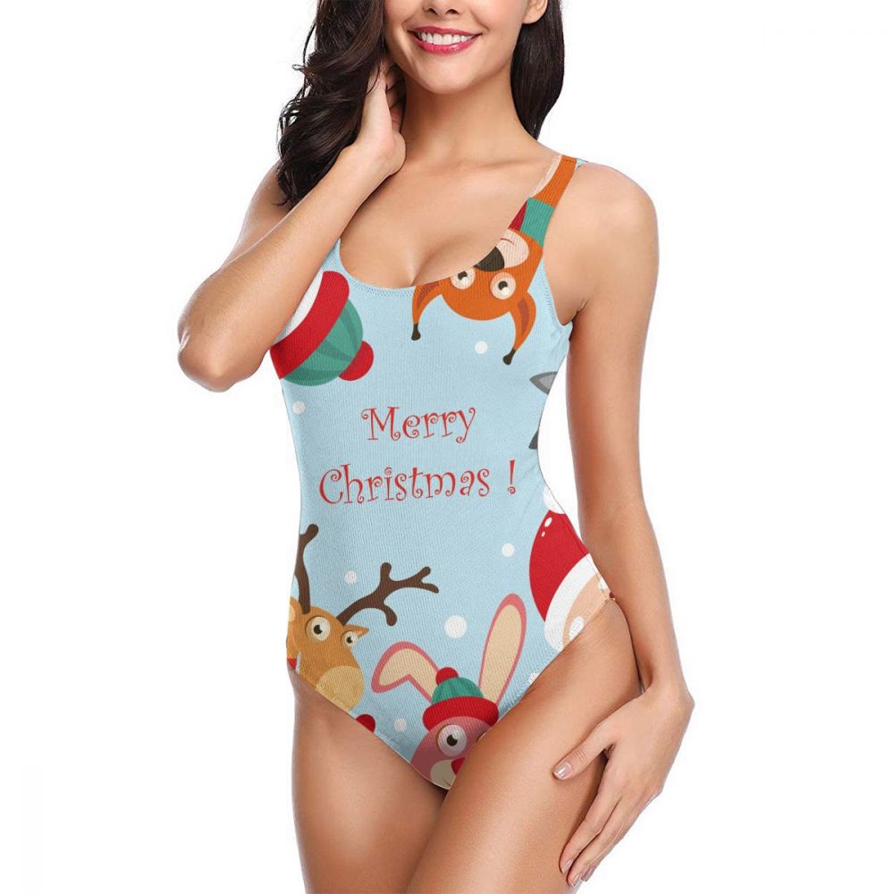 2021 Swimwear One Piece Swimsuit Women Backless Monokini Merry Chirstmas Claus Swimsuit Sport Bodysuit Beach Bathing Suit Swim