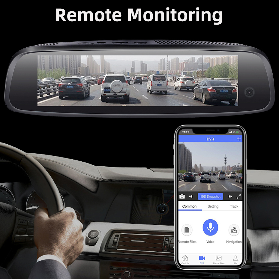 Bluavido 3 Cameras 4G Android 8" IPS car mirror video recorder GPS ADAS 2G RAM 32G ROM FHD 1080P Dashcam Rear view Mirror DVR