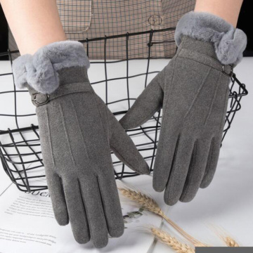 Fashion Women Faux Rabbit Fur Wrist Double Layer Thick Windproof Cycling Mitten winter Warm Touch Screen plush Driving Glove E72