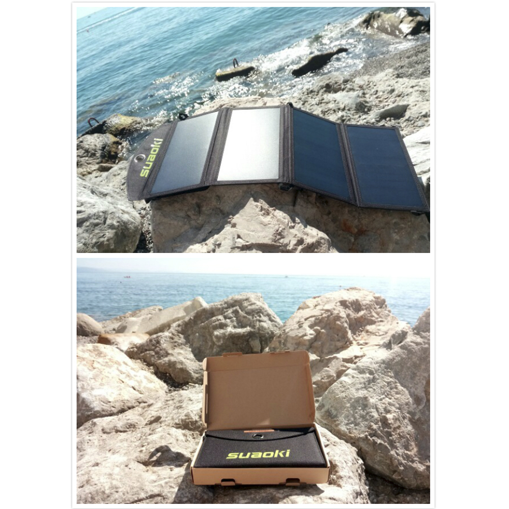 Suaoki Portable 25W Folding Foldable Waterproof Solar Panel Charger Mobile Power Bank for Phone Battery Dual USB Port Outdoor