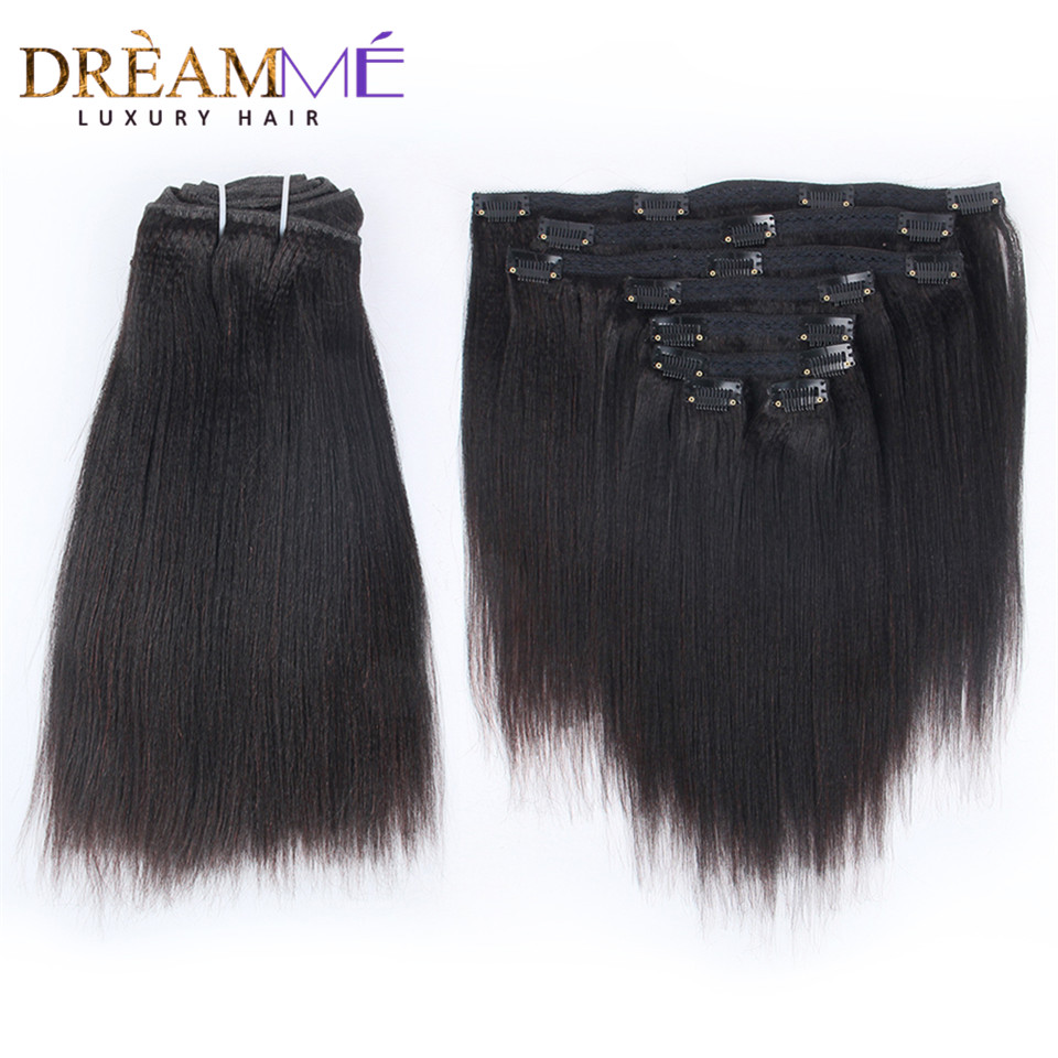 Brazilian Remy Yaki Straight Clip In Human Hair Extensions 120G 8Pcs/Set Natural Color Clip Ins Hair Extension Kinky Coarse Yaki