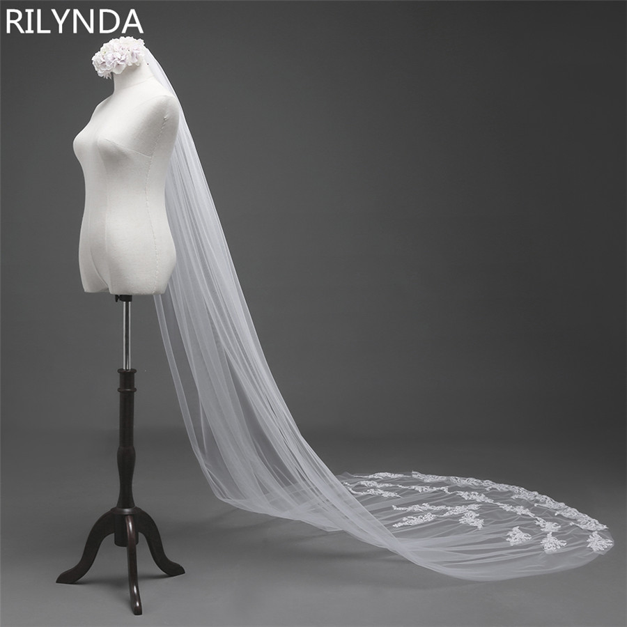 3 Meter Cathedral Wedding Veils Long Lace Edge Bridal Veil with Comb Wedding Accessories Bride Mantilla Wedding Veil