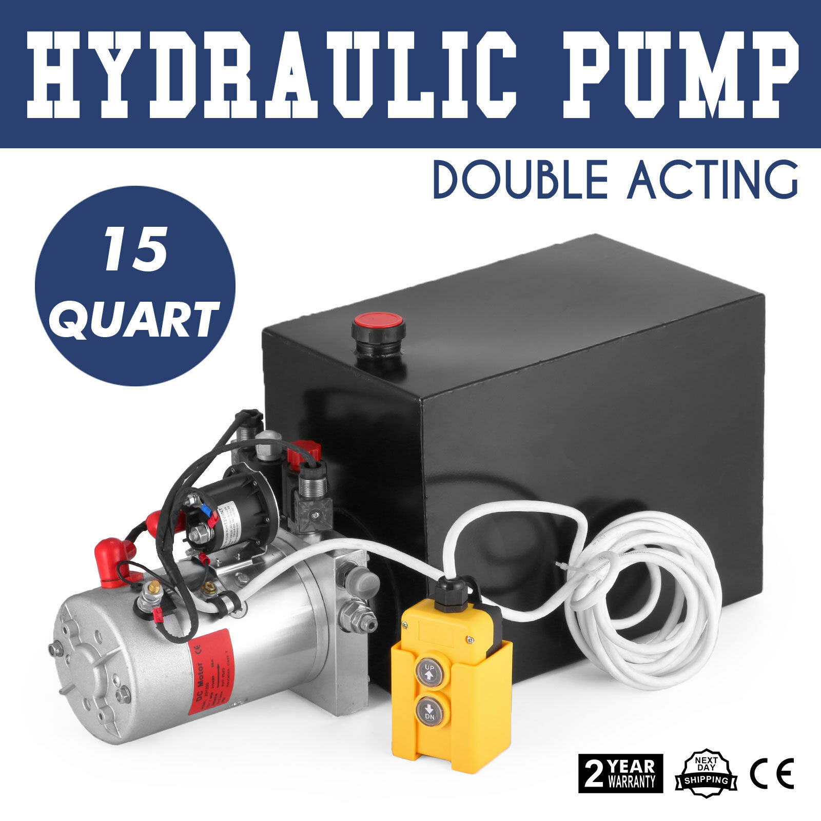 15 Quart Double Acting Hydraulic Pump Dump Trailer Unit Pack DC 12v Wrecker