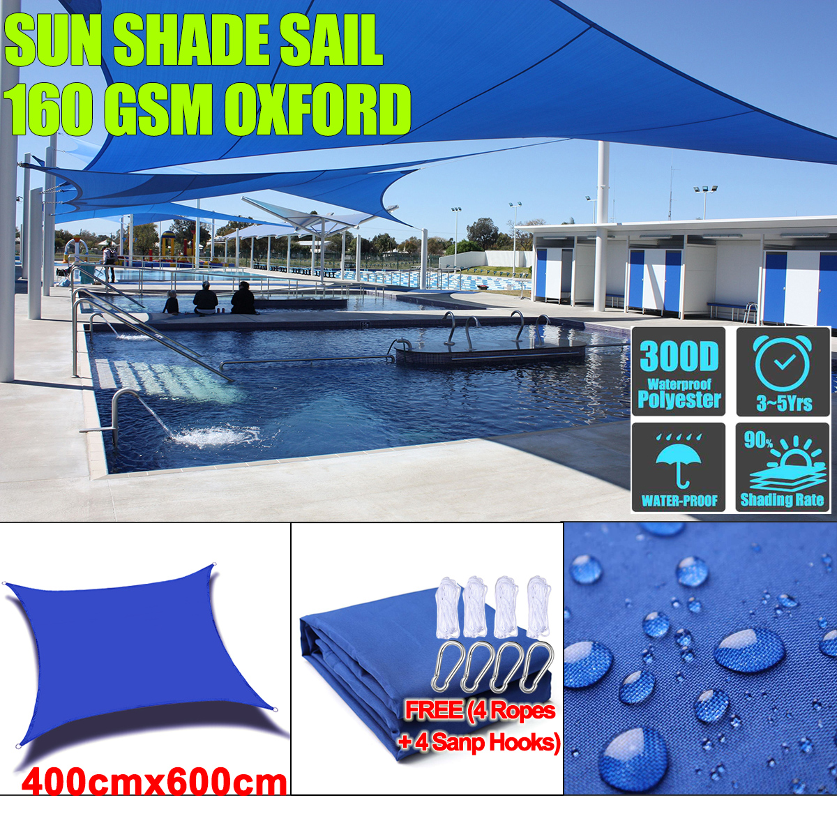 4x6M 300D Oxford Rectangle visor Sun Shade sail pool cover Sunscreen awnings outdoor waterproof sail shade cloth gazebo canopy