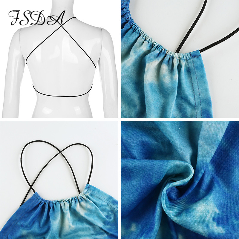 FSDA Summer 2020 Tie Dye Crop Top Sexy Backless Women Cami Cross Halter Neck Sleeveless Bandage Tank Tops Off Shoulder
