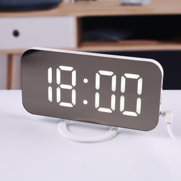 Alarm Clock Digital Electronic Smart LED Mirror Snooze Table 2 USB Output Ports Phone Charging Auto Adjustable Light Wall Watch