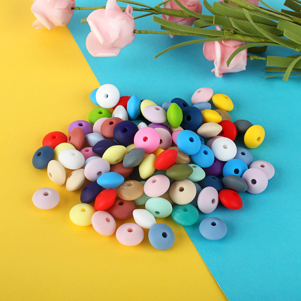 keep&grow 12mm 10pcs Lentil Abacus Round Silicone Beads Rodent Baby teether Necklace DIY Accessories Nursing Toy Food Grade