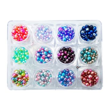 1 Box 12 Colors Charms Gradient Pearls Round Shiny 3D Nail Art Beads Crafts DIY Decorations