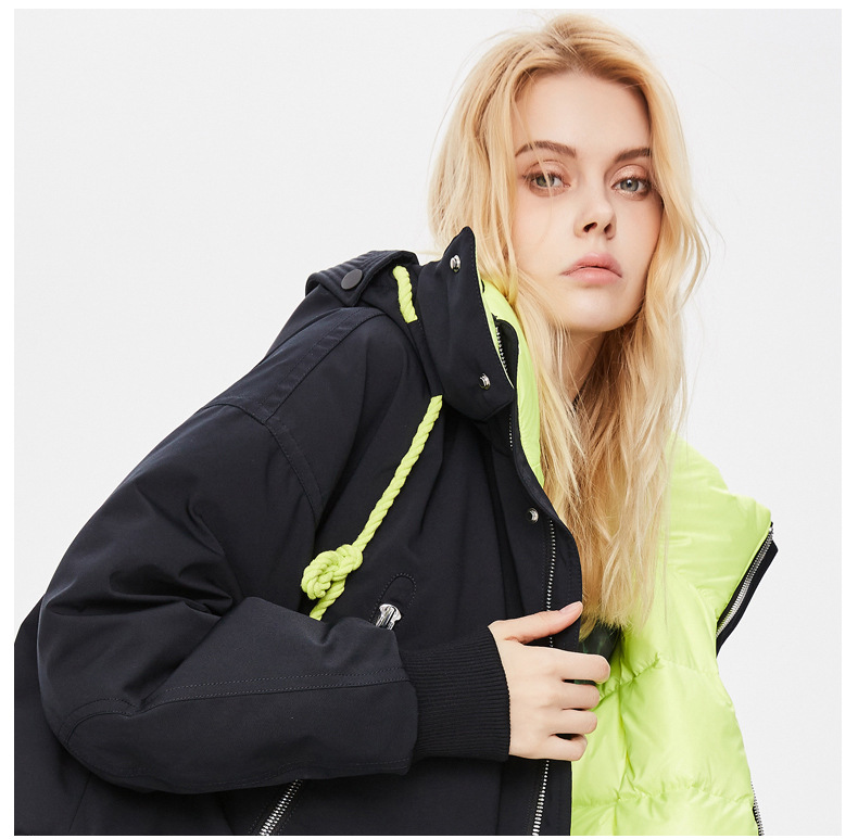 Contarst Color Long Parka Jacket