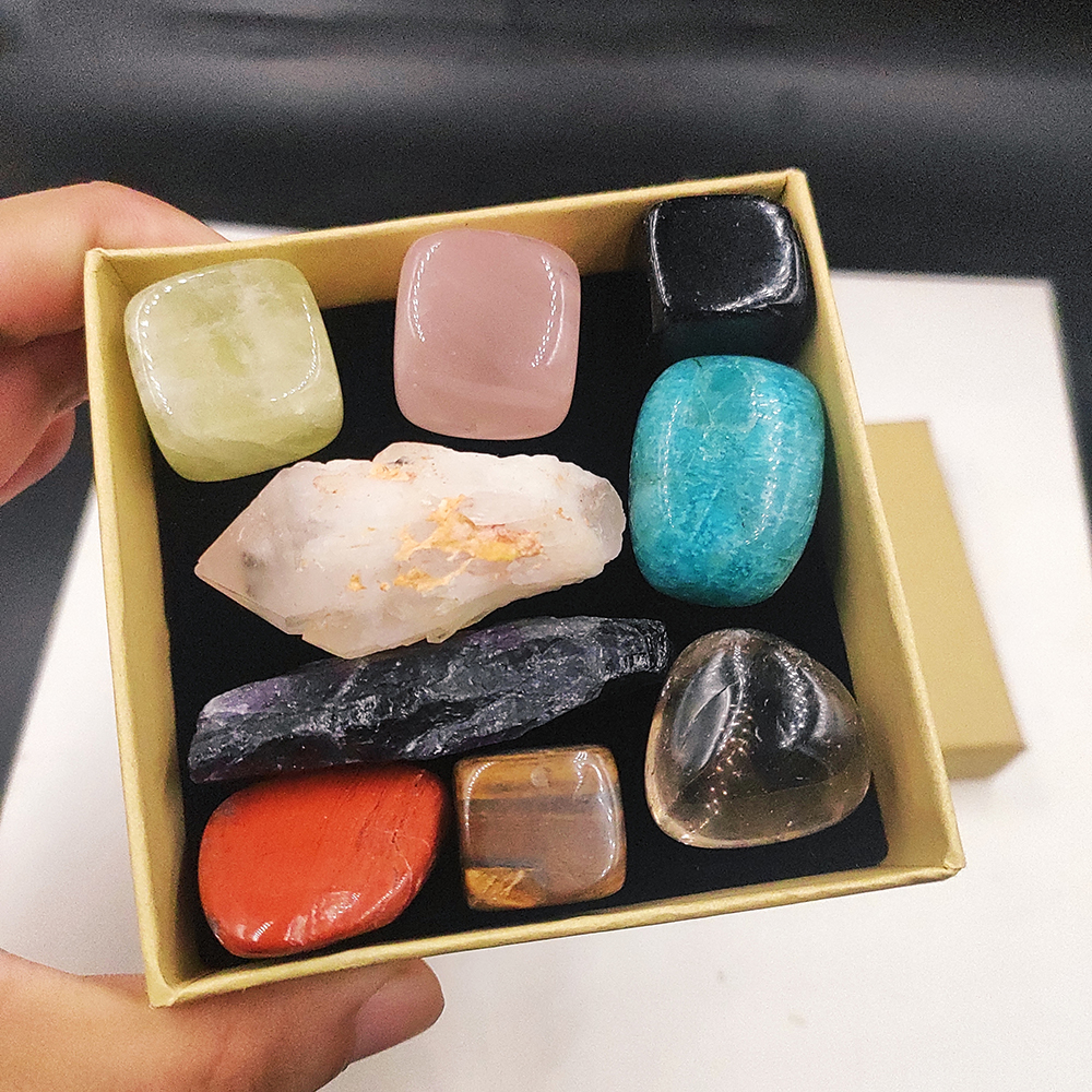 Drop Shipping Nine kinds Natural crystal and Stone Gemstone Quartz Rock Mineral specimen Healing Reiki home decor Gift box