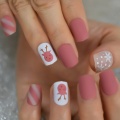 Christmas Matte Fake Nail Light Pink Deer Lovely Artificial Square Nail Adult Nai Art Tool Decorative Fingernails