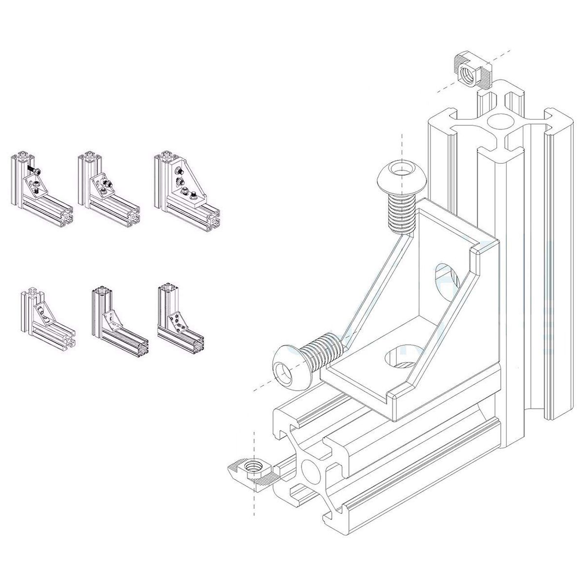 2020 Series Aluminum Profile Connector Set,20pcs Corner Bracket,40pcs M5 x 10mm Tslot Nuts,40pcs M5x10mm Hex Socket Cap