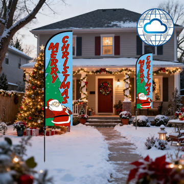 Whimsical Light Blue Santa Christmas Feather Flag