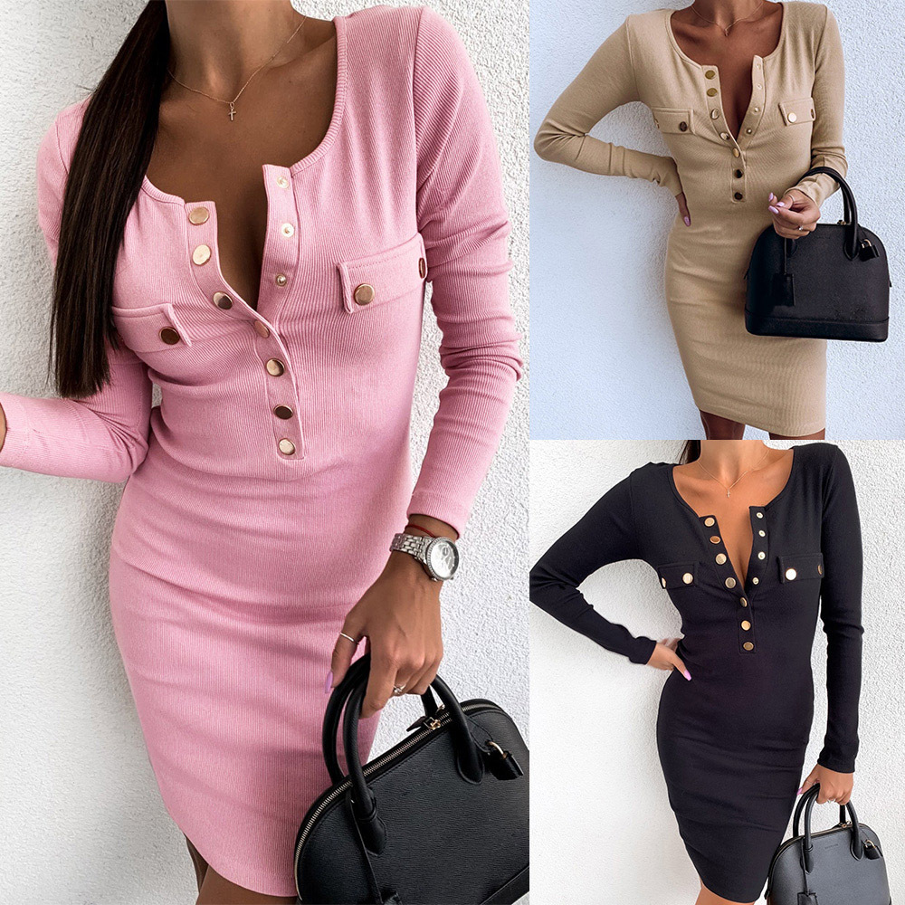 Sexy Pink Black Khaki Women Winter Mini Dress Casual Long Sleeve Autumn Fall Knitted Ribbed Bodycon Ladies Short Dress C388