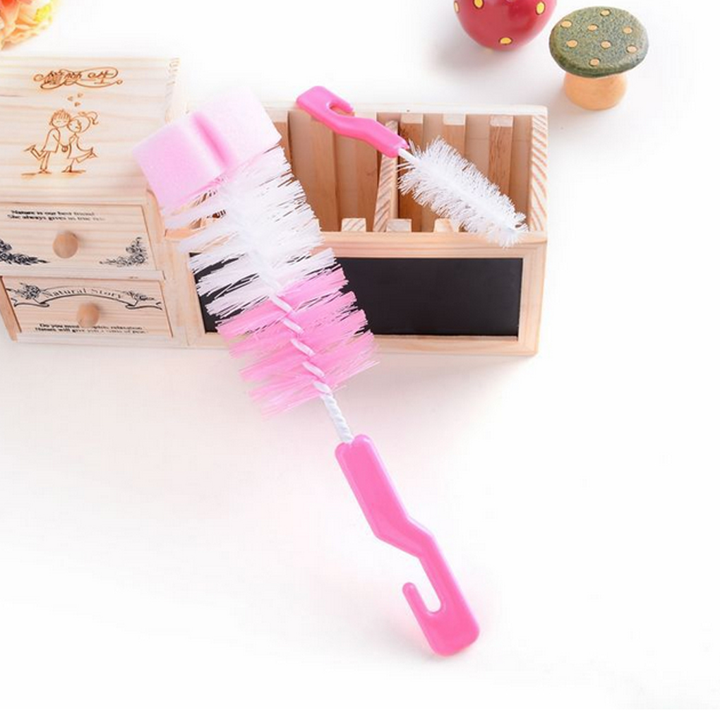 2019 New 2pcs/Set Soft Baby Feeding Bottle Nipple Sponge Bristle Cleaning Brush Set With Long Handle Color Random