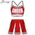 2Pcs Women Adults Cheerleader Costume Outfit Sleeveless Crop Top with High Waist Mini Pleated Skirt Female Cheerleading Uniforms